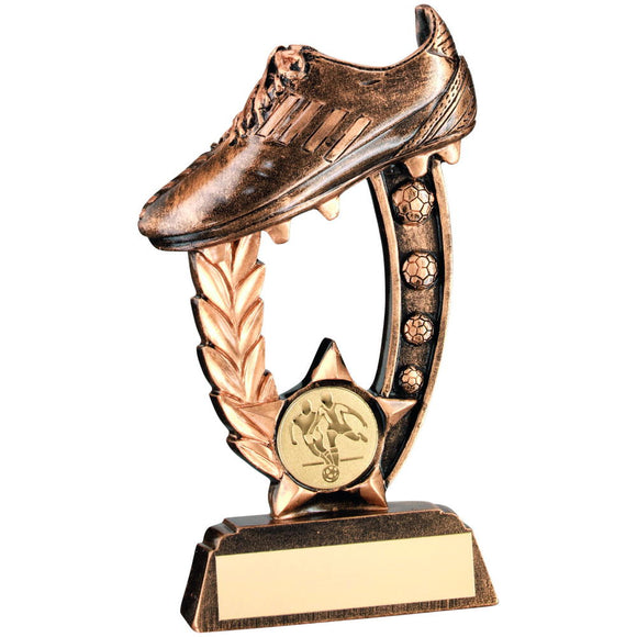 BRZ/GOLD RESIN RAISED FOOTBALL BOOT TROPHY