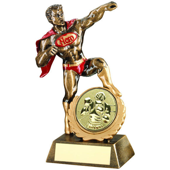BRZ/GOLD/RED RESIN GENERIC 'HERO' AWARD WITH BOXING INSERT