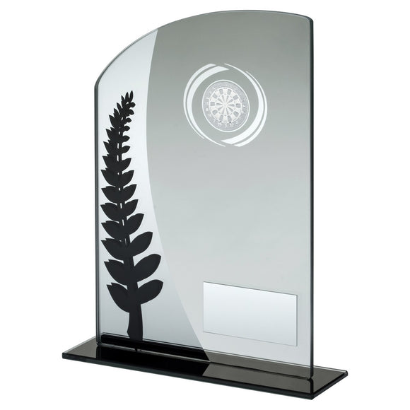 JADE GLASS PLAQUE WITH BLACK/SILVER DETAIL WITH DARTS INSERT AND PLATE