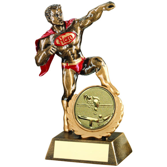 BRZ/GOLD/RED RESIN GENERIC 'HERO' AWARD WITH POOL/SNOOKER INSERT