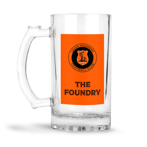 16oz LEIGH FOUNDRY F.C. GLASS BEER STEIN (COLLECTION ONLY)