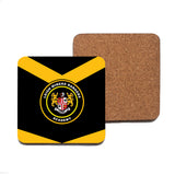 LEIGH MINERS RANGERS SQUARE COASTER ACADEMY/SENIORS (2 DESIGNS AVAILABLE)- ALUMINIUM SQUARE - 9.5cm - CORK BASE