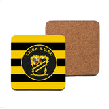 LEIGH RUFC SQUARE COASTER (2 DESIGNS AVAILABLE) - ALUMINIUM SQUARE - 9.5cm - CORK BASE