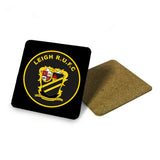 LEIGH RUFC SQUARE COASTER (2 DESIGNS AVAILABLE) - ALUMINIUM SQUARE - 9.5cm - CORK BASE