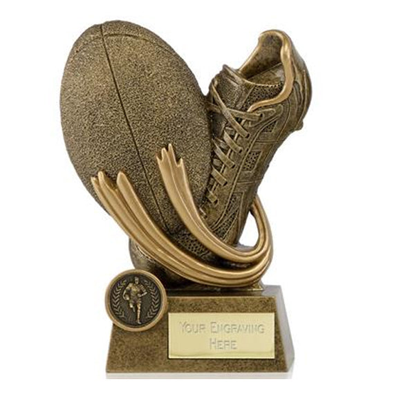 RUGBY BOOT AND BALL RESIN TROPHY (16.5cm)