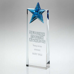 CLEAR GLASS WEDGE WITH BLUE GLASS STAR