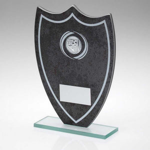 STONE EFFECT GLASS SHIELD WITH FOOTBALL CENTRE AND PLATE