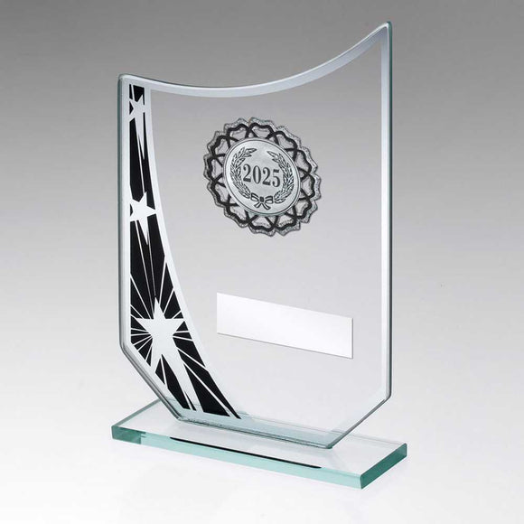 JADE/BLK/SILV GLASS STAR PLAQUE WITH SILV/BLK TRIM TROPHY