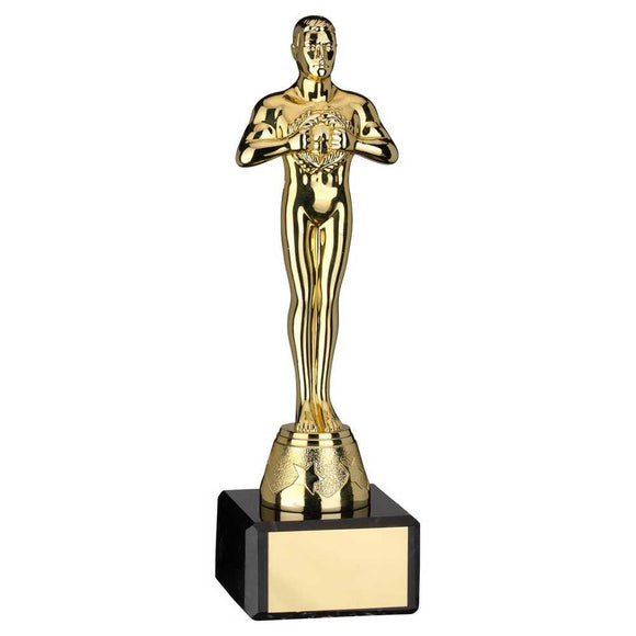 GOLD PLASTIC 'ACHIEVEMENT' FIGURE ON BLACK MARBLE TROPHY