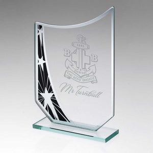 JADE GLASS CURVED PLAQUE WITH BLACK/SILVER STAR DESIGN (4mm THICK)