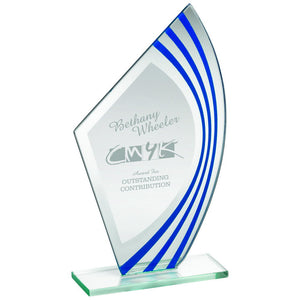 JADE GLASS SAIL PLAQUE WITH BLUE/SILV HIGHLIGHTS