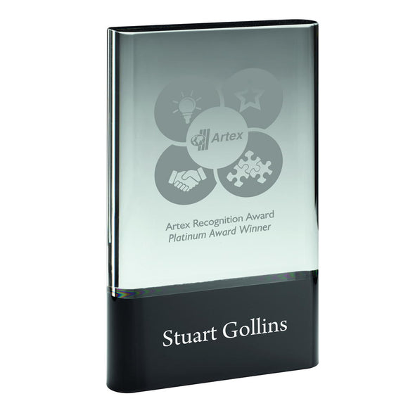CLEAR GLASS PLAQUE ON BLACK BASE (30MM THICK)