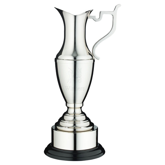 NICKEL PLATED CLARET JUG ON ROUND BASE WITH PLINTH