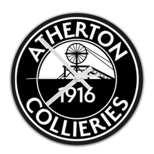ATHERTON COLLIERIES GLASS CLOCK (20cm diameter, 3mm thick)