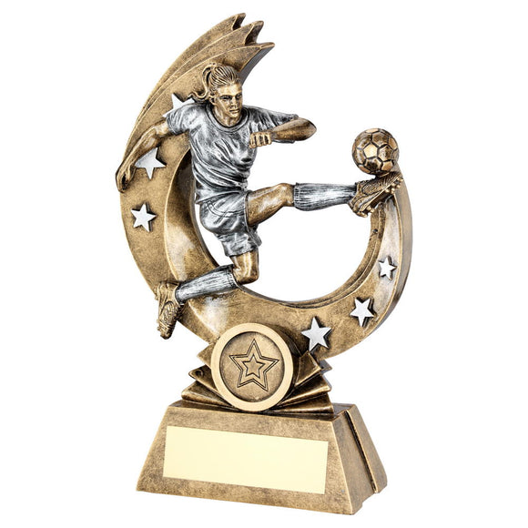 BRZ/PEW FEMALE 'FLYING VOLLEY' FIGURE WITH SILVER STARS TROPHY (1in CENTRE)