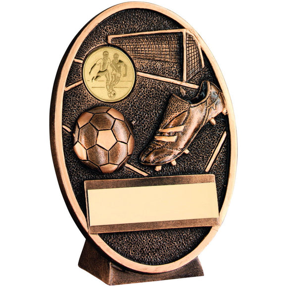 BRZ/GOLD FOOTBALL AND BOOT OVAL PLAQUE TROPHY