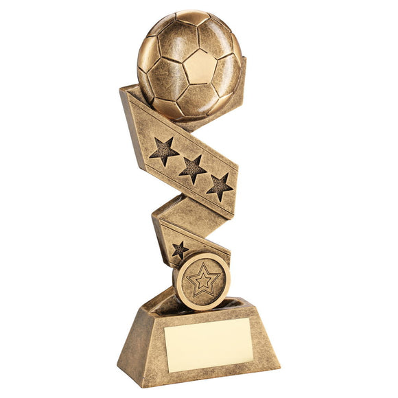 BRZ/GOLD FOOTBALL ON ZIG ZAG STAR RIBBON TROPHY (1in CENTRE)