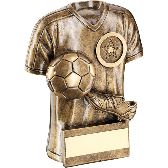 BRZ/GOLD FOOTBALL TROPHY SHIRT WITH BOOT/BALL TROPHY