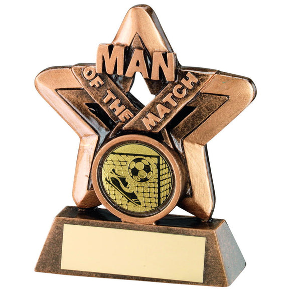 BRZ/GOLD MAN OF THE MATCH MINI STAR WITH FOOTBALL INSERT TROPHY