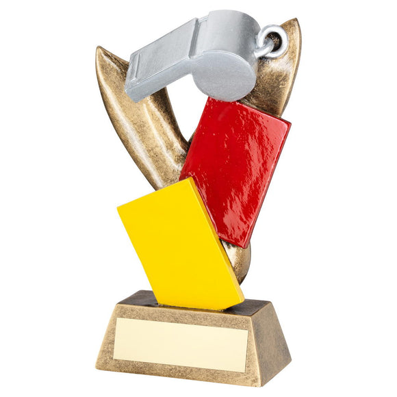SILV/BRZ REFEREE WHISTLE WITH RED AND YELLOW CARDS TROPHY