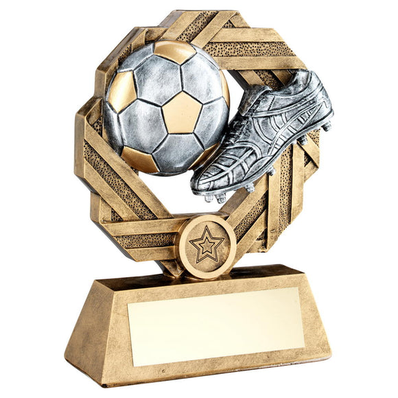 BRZ/PEW/GOLD FOOTBALL OCTO RIBBON SERIES TROPHY (1in CENTRE)