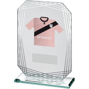 JADE/SILVER GLASS PLAQUE WITH FOOTBALL SHIRT TROPHY