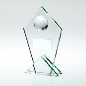 JADE GLASS POINTED PLAQUE WITH HALF FOOTBALL AND PLATE