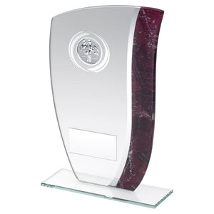 JADE GLASS WITH CLARET/SILVER MARBLE DETAIL AND FOOTBALL INSERT TROPHY