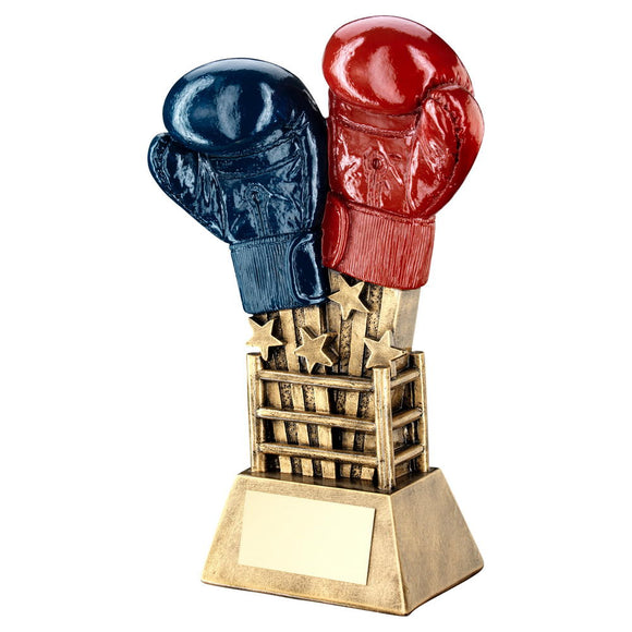 BRZ/GOLD/RED/BLUE BOXING GLOVES STAR BURST WITH RING BASE TROPHY