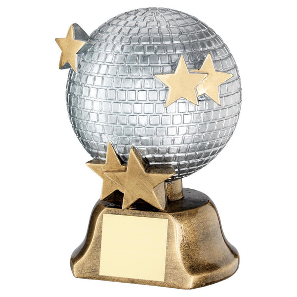 SILVER/BRZ/GOLD GLITTER BALL WITH STARS TROPHY