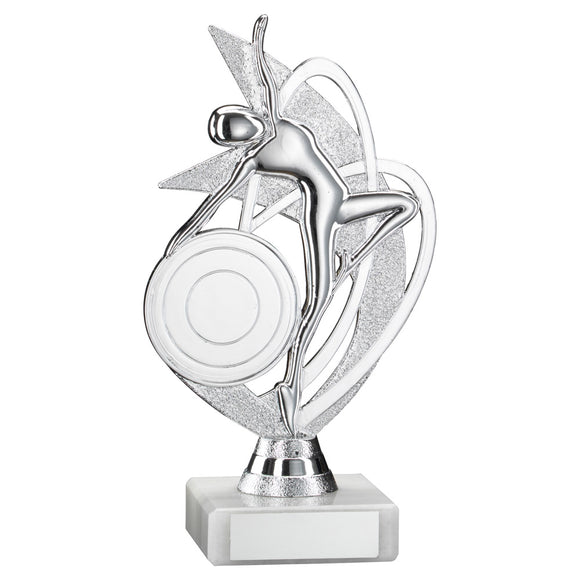 SILVER 'DANCE/GYM' FIGURE ASSEMBLED ON MARBLE (2in CEN)