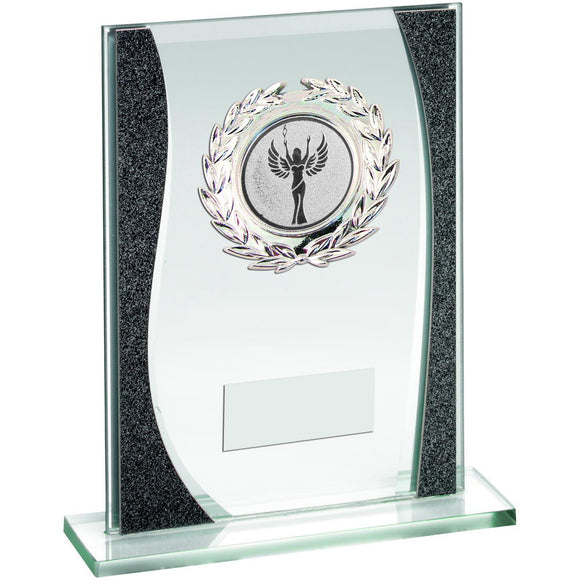 JADE/SILVER RECTANGLE GLASS WITH SILVER WREATH TRIM TROPHY