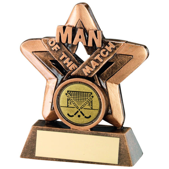 BRZ/GOLD MAN OF THE MATCH MINI STAR WITH HOCKEY INSERT TROPHY