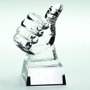 CLEAR GLASS 'THUMBS UP' TROPHY