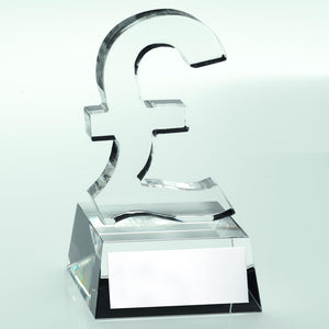 CLEAR GLASS 'POUND SIGN' TROPHY