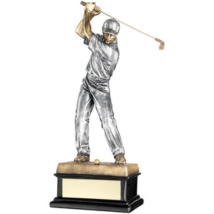 BRZ/PEW 'BACK SWING' GOLFER ON BLACK BASE TROPHY