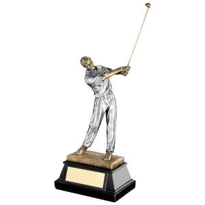 BRZ/PEW 'END OF SWING' GOLFER ON BLACK BASE TROPHY