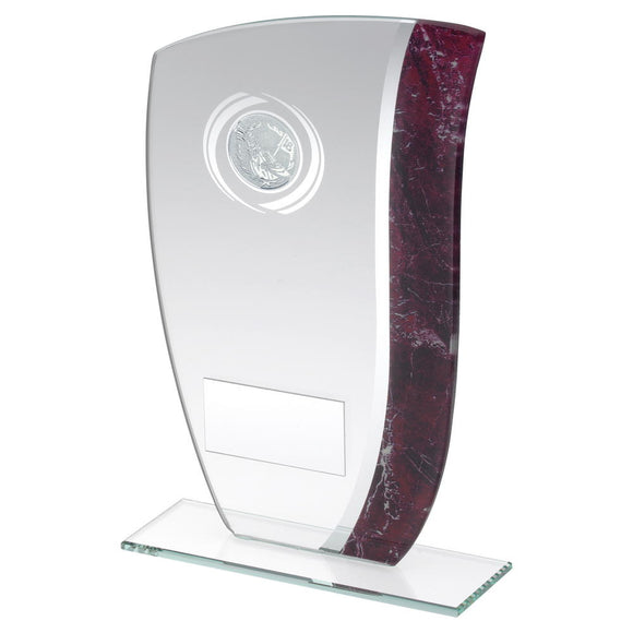 JADE GLASS WITH CLARET/SILVER MARBLE DETAIL AND GOLF INSERT TROPHY