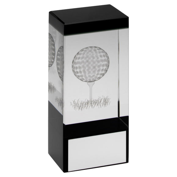 CLEAR/BLACK GLASS BLOCK WITH LASERED GOLF IMAGE TROPHY