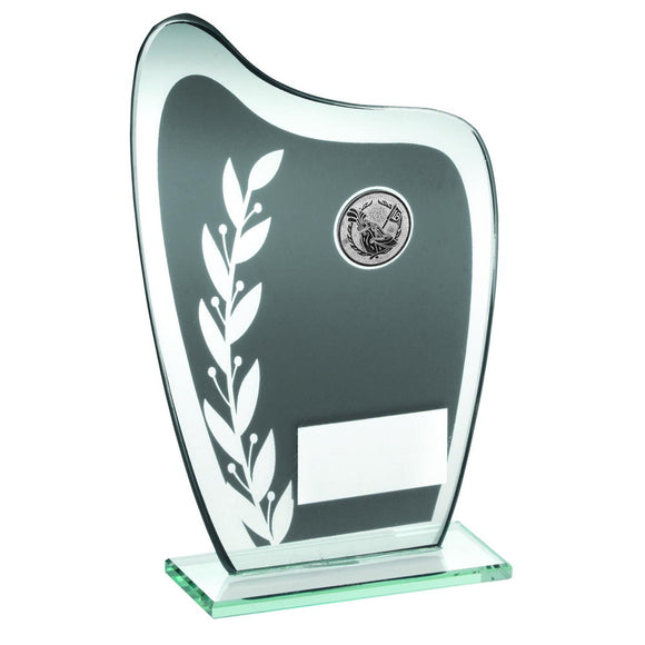 GREY/SILVER GLASS PLAQUE WITH GOLF INSERT TROPHY