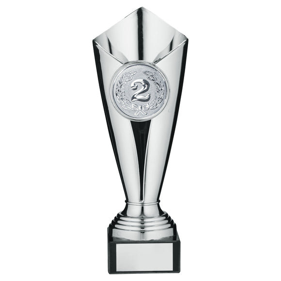PLASTIC TULIP TROPHY CUP WITH PLATE (2in CENTRE) SILVER