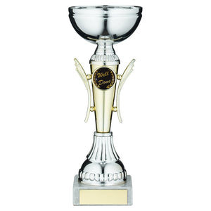 SILVER/GOLD WINGED TROPHY CUP WITH PLATE (1in CENTRE)