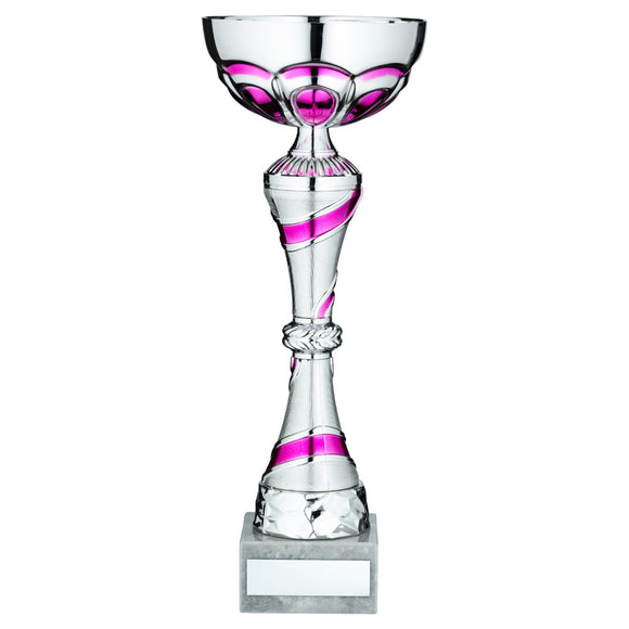 SILVER/PINK TROPHY CUP WITH PLATE