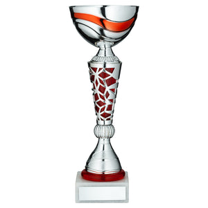 SILVER/RED TROPHY CUP WITH PLATE