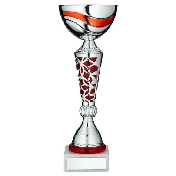 SILVER/RED TROPHY CUP WITH PLATE