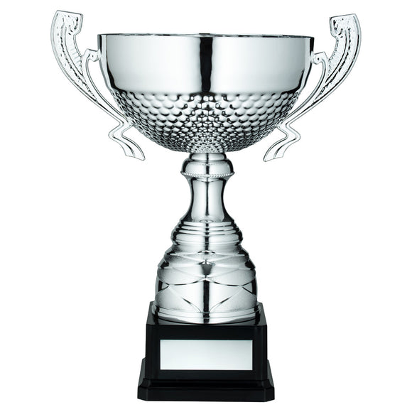 SILVER HALF BOWL WITH HANDLES ASSEMBLED TROPHY AND PLATE