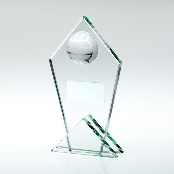 JADE GLASS POINTED PLAQUE WITH HALF GAELIC FOOTBALL AND PLATE