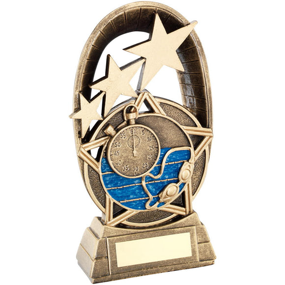BRZ/GOLD/BLUE SWIMMING TRI STAR OVAL PLAQUE TROPHY