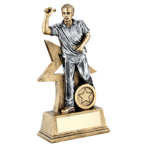 BRZ/GOLD/PEW MALE DARTS FIGURE WITH STAR BACKING TROPHY (1in CENTRE)
