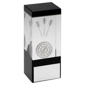 CLEAR/BLACK GLASS BLOCK WITH LASERED DARTS IMAGE TROPHY